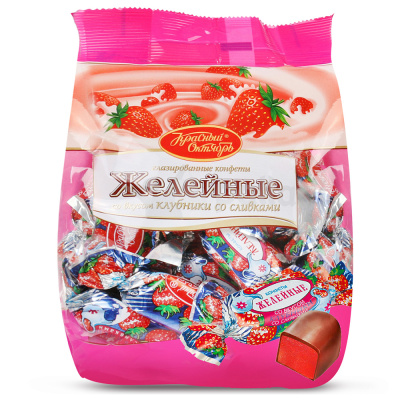 Конфеты Желейные со вкусом Клубника со сливками, Красный Октябрь, 250 гр.