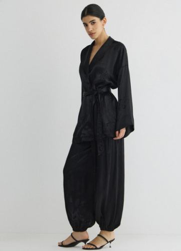 Атласные жаккардовые брюки, Черный