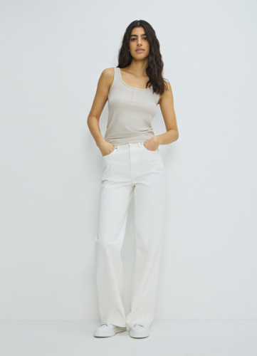 Широкие джинсы с высокой посадкой, Бежевый