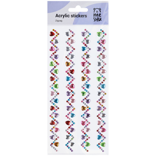 Наклейки акриловые MESHU "Zigzag", 25*10 см, стразы, 396 наклеек, инд. уп., европодвес