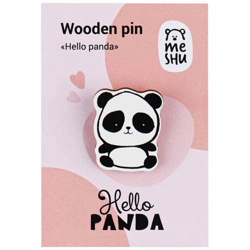 Значок деревянный MESHU "Hello panda", 2,7*3,3 см