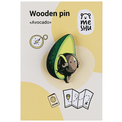 Значок деревянный MESHU "Avocado", 2,6*3,9 см