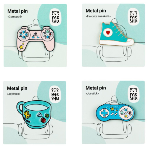 Набор металлических значков MESHU "Gamer's set", эмаль, 4 шт