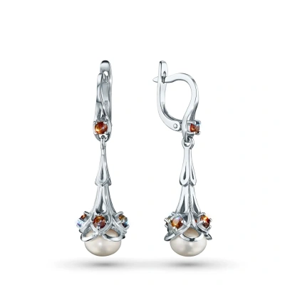 Серьги из серебра с гранатами и жемчугом культивированным э0681сг04260354