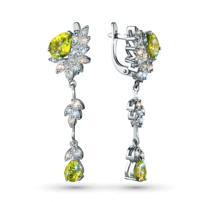 Серьги из серебра с топазами и хризолитами э0681сг04260357