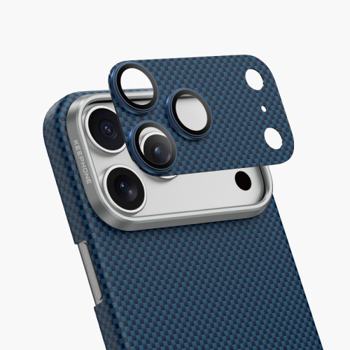 Защитное стекло на камеру Keephone Kevlar для Apple iPhone 17 Pro Max шахматное плетение арамид (синий)