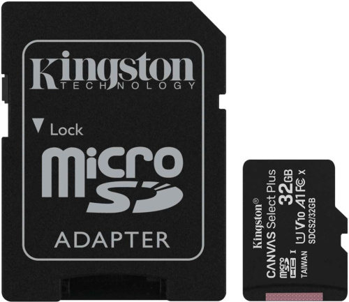 Карта памяти Kingston Canvas Select Plus microSDHC UHS-I Class 10 32 ГБ с адаптером
