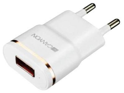 Зарядное устройство сетевое Canyon CNE-CHA01WS USB-A 1A, белый с серебром