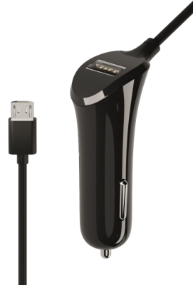Зарядное устройство автомобильное Everstone ES-CCH-003 micro-USB + USB порт, черное