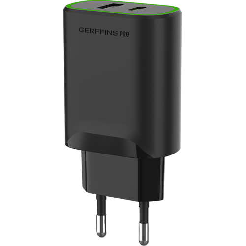Зарядное устройство сетевое Gerffins Pro USB-A/С 2A/3A, черное