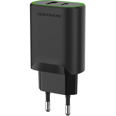 Зарядное устройство сетевое Gerffins Pro USB-A/С 2A/3A, черное