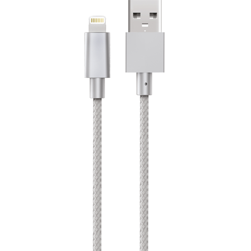 Кабель Everstone Lightning EV-CAB-LGHT-1-BRD-MTL-Silver 1м, серебристый