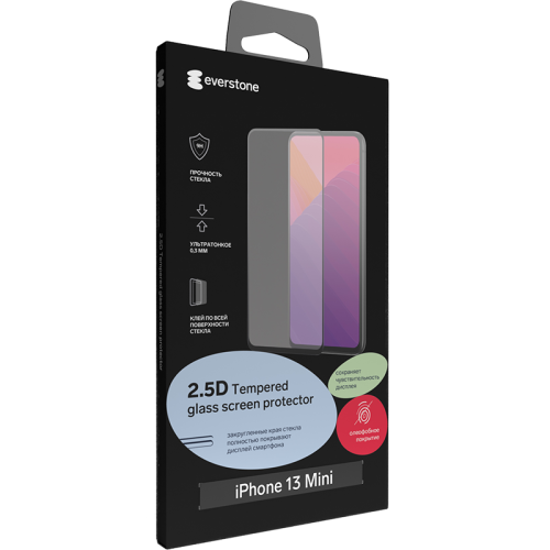 Защитное стекло Everstone для Apple iPhone 13 mini 2.5D Full Glue (черная рамка)