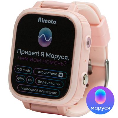 Часы-телефон Aimoto IQ 4G с голосовым помощником Маруся детские, розовые