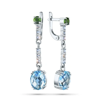 Серьги из серебра с топазами и хромдиопсидами э0681сг12250372