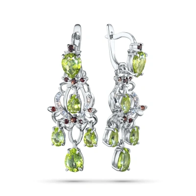 Серьги из серебра с гранатами, топазами, хризолитами э0681сг04260355