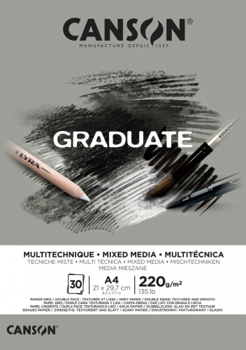 Альбом-склейка для смешанных техник Canson "Graduate Mix Media" Серый A4 30 л 220 г