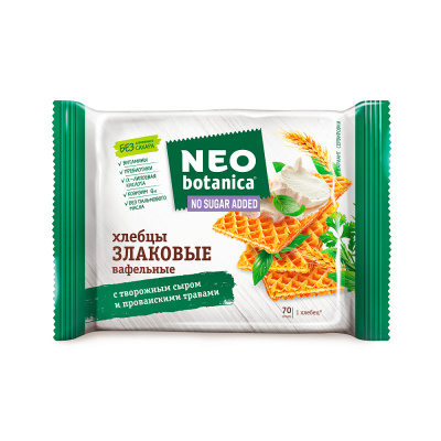 Вафельные хлебцы Neo-Botanica, злаковые, с творожным сыром и прованскими травами, 75 гр