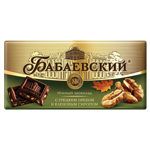 Шоколад Бабаевский тёмный с грецким орехом и кленовым сиропом, 75 гр.