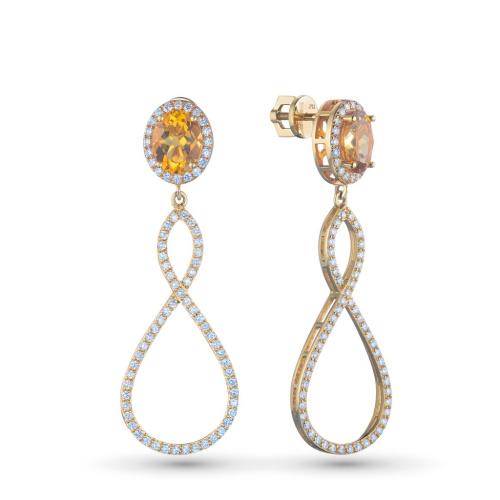 Пусеты из желтого золота с бриллиантами и цитринами э0320пс06240374