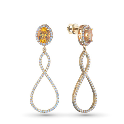 Пусеты из желтого золота с бриллиантами и цитринами э0320пс06240374