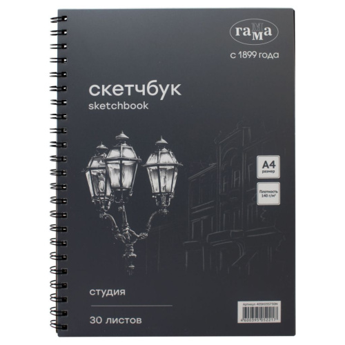 Альбом для графики на спирали Гамма "Студия" А4 30 л 140 г, черный