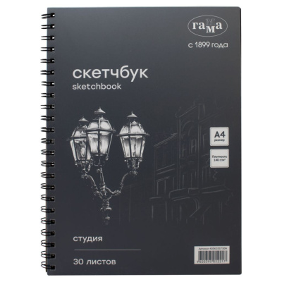 Альбом для графики на спирали Гамма "Студия" А4 30 л 140 г, черный