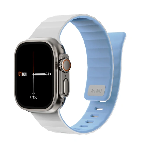 Ремешок WiWU Mag Secur для Apple Watch 44/45/46/49mm магнитная застежка/силикон (Wi-WB301) (серый/голубой)
