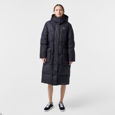Женский длинный пуховик Lacoste оверсайз с регулируемой талией