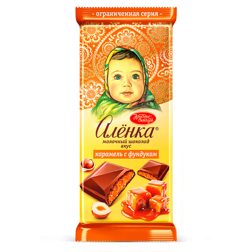 Шоколад «Алёнка», вкус карамель с фундуком, Красный Октябрь, 87гр.