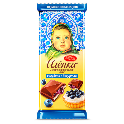 Шоколад «Алёнка», вкус голубика с йогуртом, Красный Октябрь, 87гр.