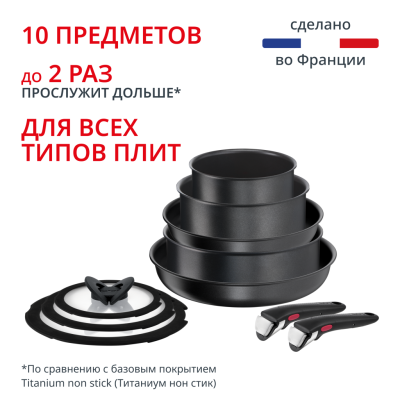Набор посуды со съемной ручкой Ingenio Daily Chef Black 10 предметов 16/20/24/24/28 см L7629142