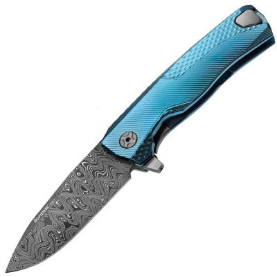 Нож складной LionSteel ROK DD BL, дамасская сталь, рукоять титан, синий