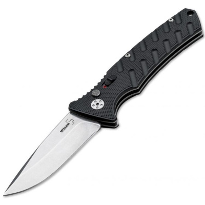 Автоматический нож Boker Plus Strike Spearpoint, сталь AUS-8, рукоять алюминий, черный, тактический выкидной нож