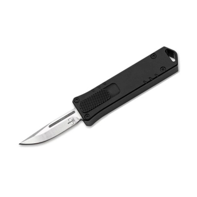 Фронтальный автоматический нож Boker Micro USB OTF, сталь D2, рукоять алюминий, черный