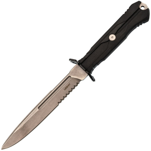 Тактический нож Mr.Blade Leshiy serrated blackwash, сталь AUS-8, рукоять Black Elastron