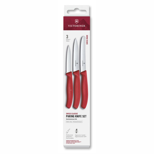 Набор из 3х кухонных ножей Victorinox Swiss Classic, нержавеющая сталь, рукоять пластик, красный