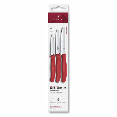 Набор из 3х кухонных ножей Victorinox Swiss Classic, нержавеющая сталь, рукоять пластик, красный