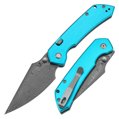 Складной нож Tenable Fenrir, сталь Damascus, рукоять алюминий, голубой