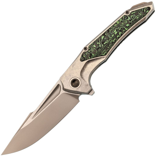 Складной нож TUOTOWN Guerrero, сталь M390, рукоять Grey Crystal Ti/Green Carbon Fiber