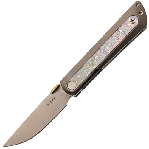 Складной нож Kizer Quoll, сталь S45VN, рукоять Titanium&Rainbow Damascus