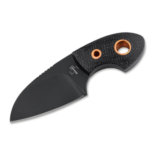 Шейный нож с фиксированным клинком Boker Gnome all Black Copper, сталь D2, рукоять микарта, черный