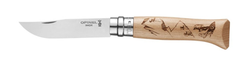 Нож Opinel №8 Alpine adventures, нержавеющая сталь, рукоять дуб, гравировка пеший туризм