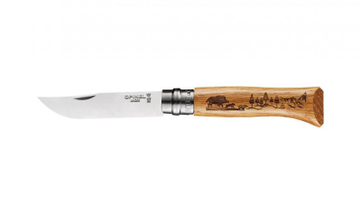 Нож Opinel №8, нержавеющая сталь, рукоять дуб, гравировка кабан