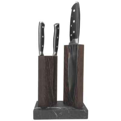 Подставка для 4 ножей магнитная Woodinhome The Twins KS040SWEN-ST, венге/мрамор