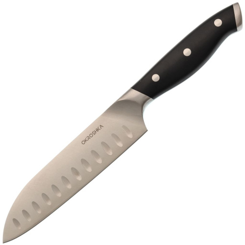 Нож кухонный Сантоку Okroshka Tartar 15.5 см, сталь 5cr15mov, рукоять сталь/пластик, черный
