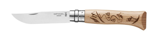 Нож Opinel №8 Alpine adventures, нержавеющая сталь, рукоять дуб, гравировка лыжи