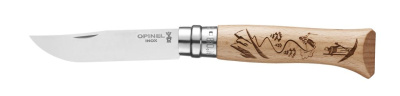 Нож Opinel №8 Alpine adventures, нержавеющая сталь, рукоять дуб, гравировка лыжи