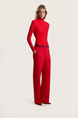 Боди из сетки с вырезом и драпировкой красного цвета