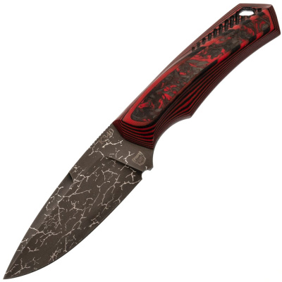 Нож Pocket Wolf Мини Тактик, сталь K340, рукоять G10/хаотичный карбон, красный